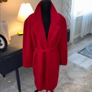 Nine West Red Belted LINED Coat elegant, business casual, feminine, colorful, Lg